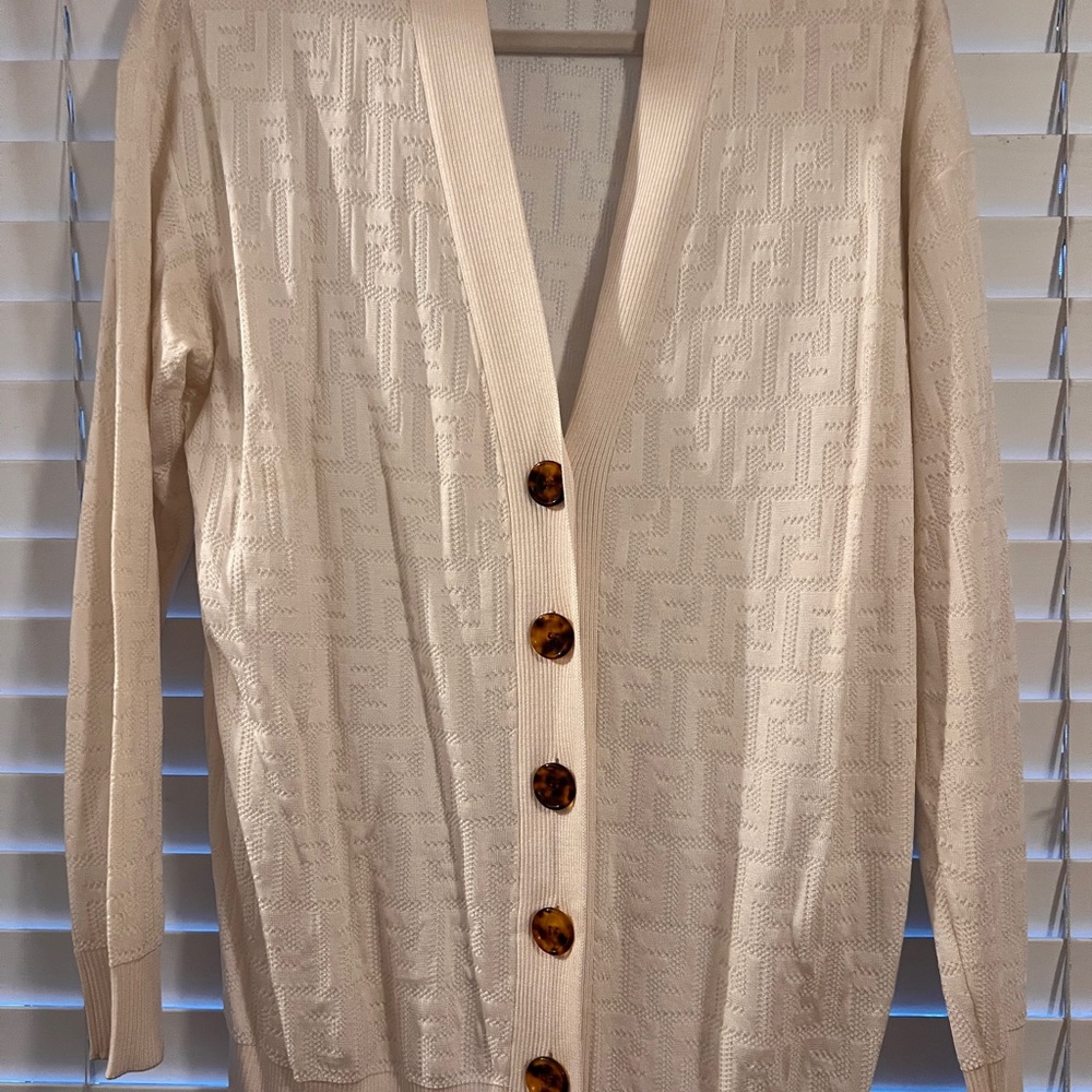 Fendi Cream Knit Button-Front Women's Sweater Cardigan